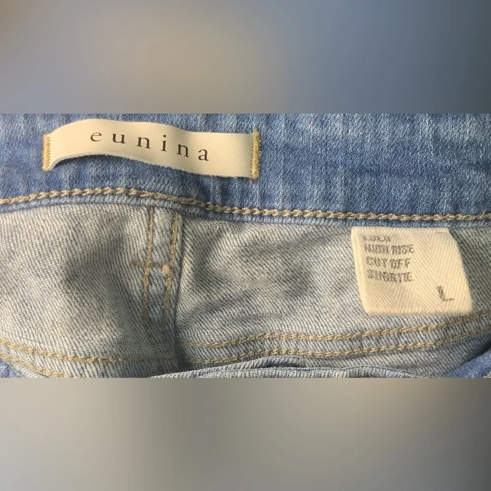 Eunina Distressed High Ruse Cut Off Shortie Denim Shorts
